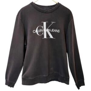 Calvin Klein Jeans Black Gray Pullover Monogram Logo Crewneck Sweatshirt Sweater